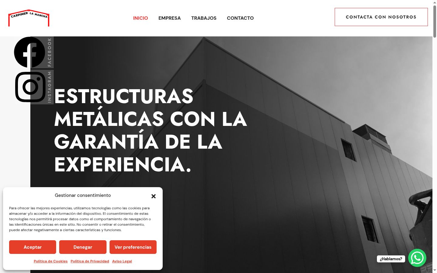 Captura de pantalla del banner de consentimiento mostrado antes de cualquier interacción