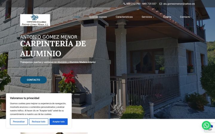 Captura de ecrã de carpinteriaaluminiogomezmenor.es