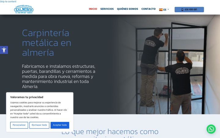 Screenshot of carpinteriametalicasalmeron.com