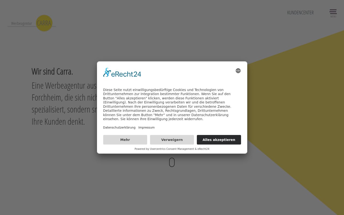 Screenshot del banner di consenso mostrato prima di qualsiasi interazione