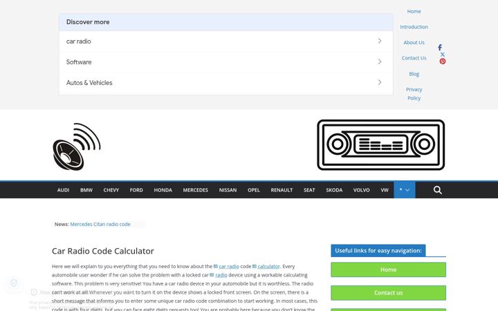 Screenshot of carradiocodecalculator.com