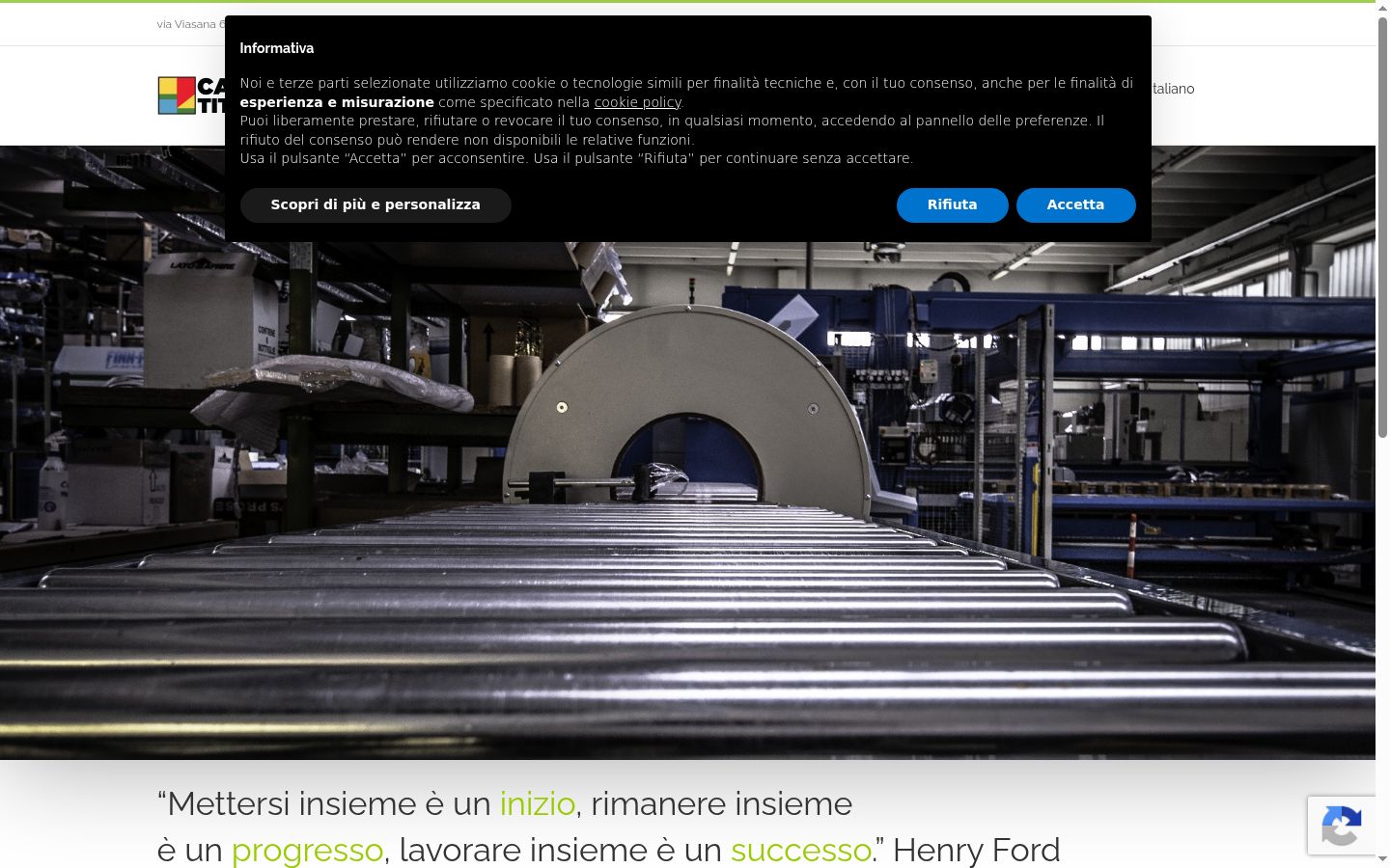 Screenshot del banner di consenso mostrato prima di qualsiasi interazione