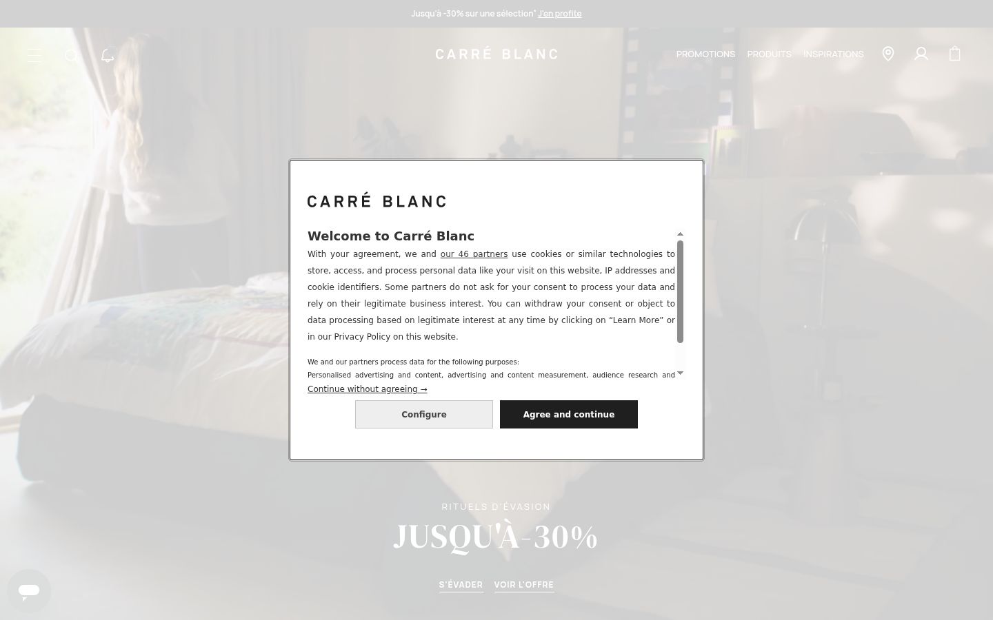 Screenshot of the consent banner shown before any interaction