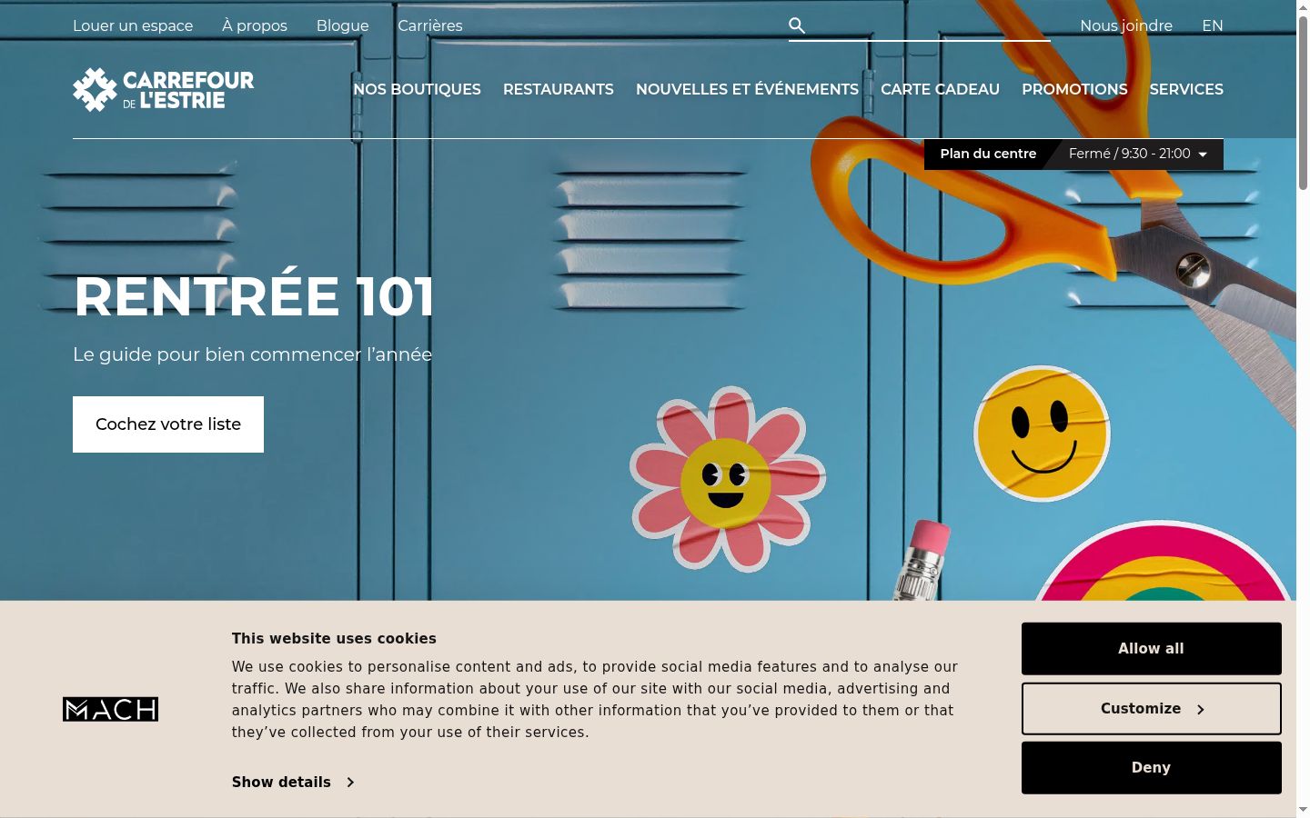 Captura de ecrã do banner de consentimento apresentado antes de qualquer interação