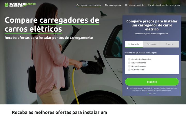 Kuvakaappaus sivustosta carregadorcarroseletricos.pt