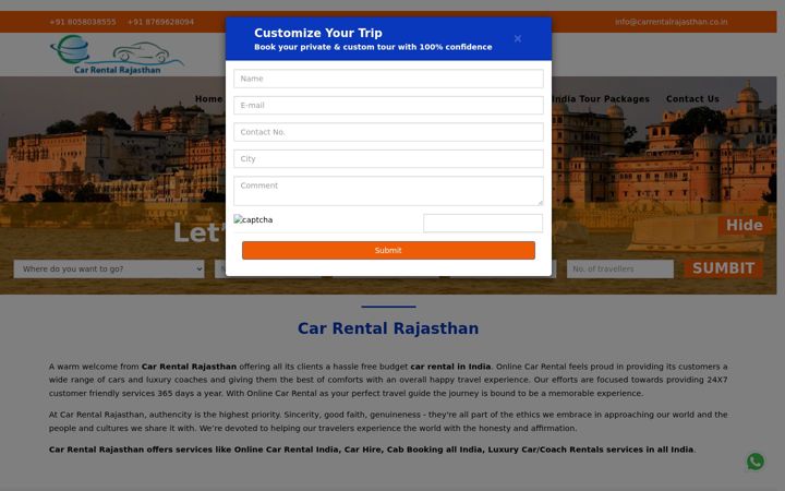 Screenshot of carrentalrajasthan.co.in