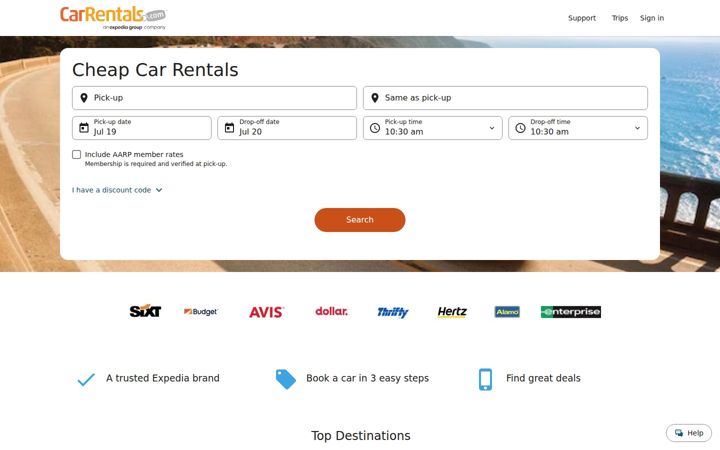 Kuvakaappaus sivustosta carrentals.com