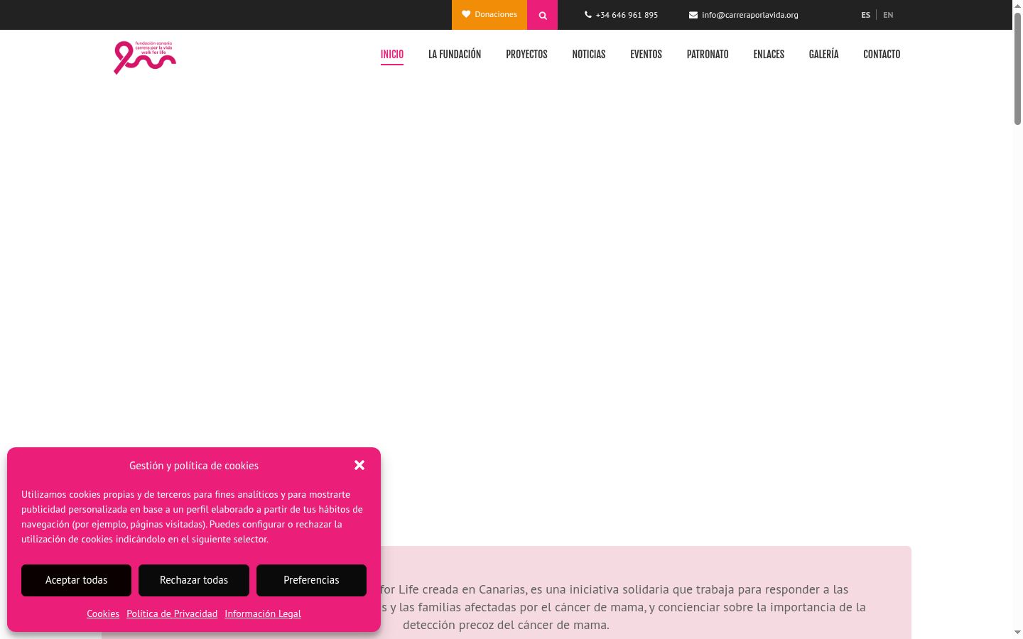 Captura de ecrã do banner de consentimento apresentado antes de qualquer interação