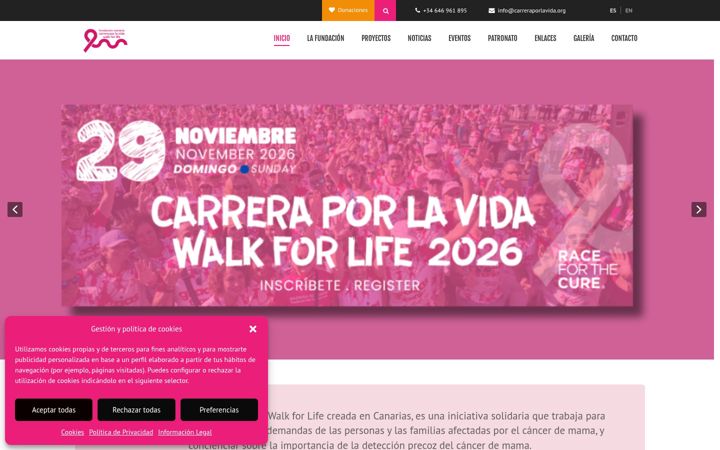 Captura de pantalla de carreraporlavida.org