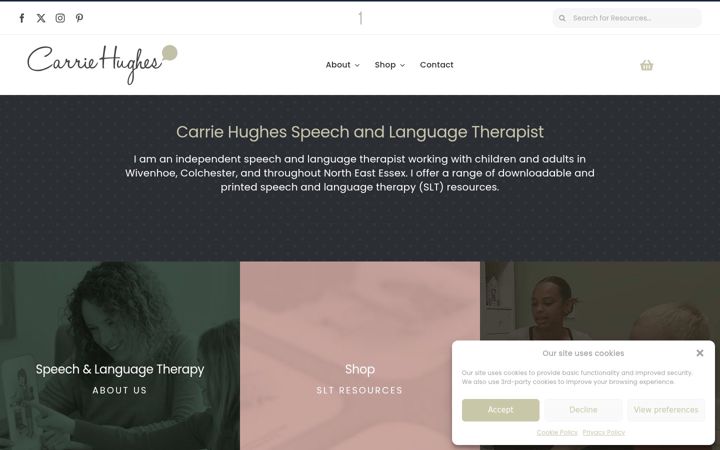 Screenshot of carriehughes-slt.co.uk