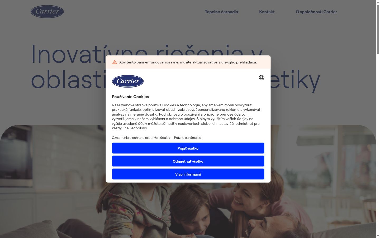 Sutikimo reklamjuostės, rodytos prieš bet kokią sąveiką, ekrano kopija