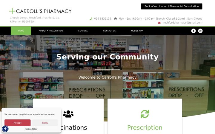 Screenshot of carrollspharmacyfreshford.ie