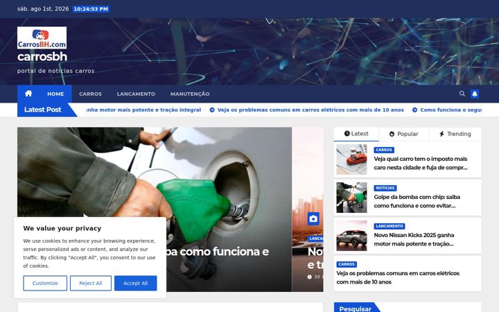 Screenshot stránky carrosbh.com.br