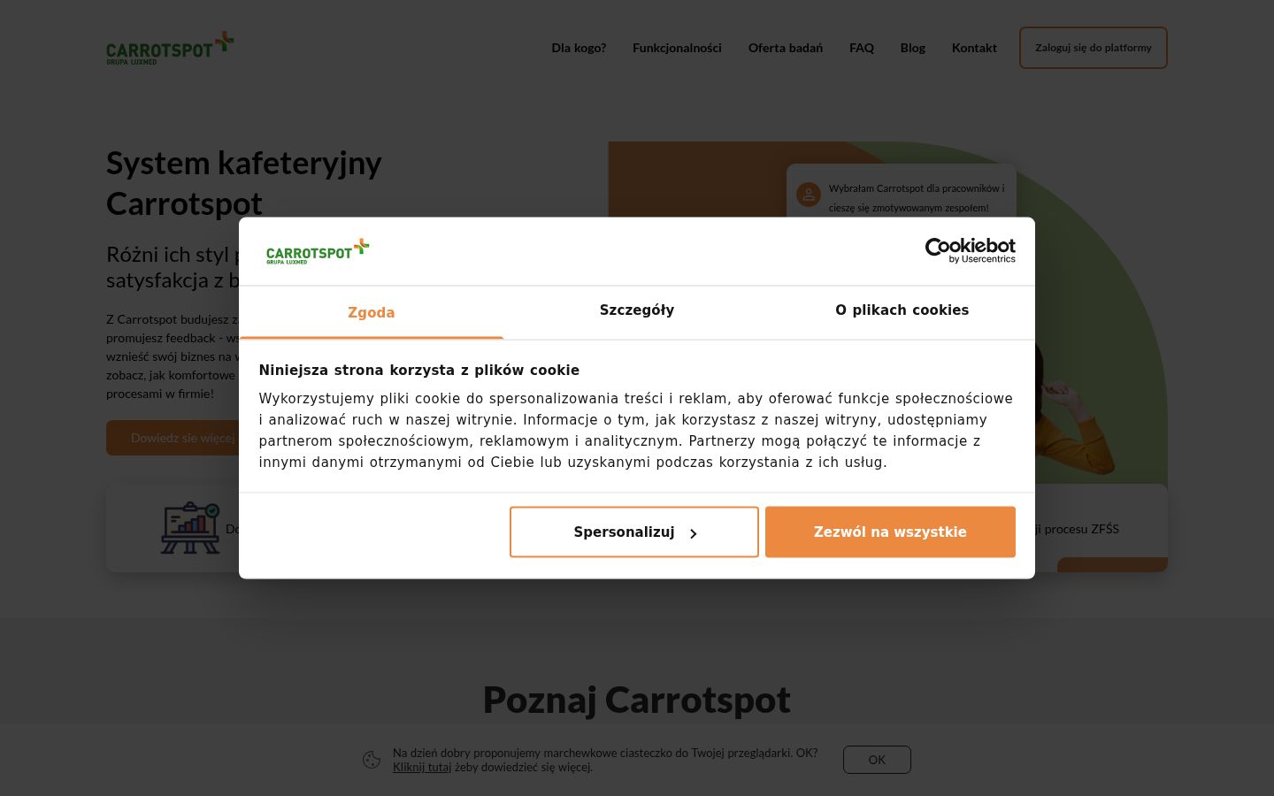 Zrzut ekranu banera zgody wyświetlanego przed jakąkolwiek interakcją