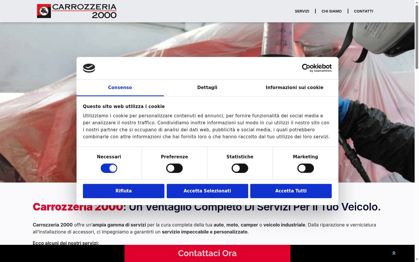 Screenshot del banner di consenso mostrato prima di qualsiasi interazione