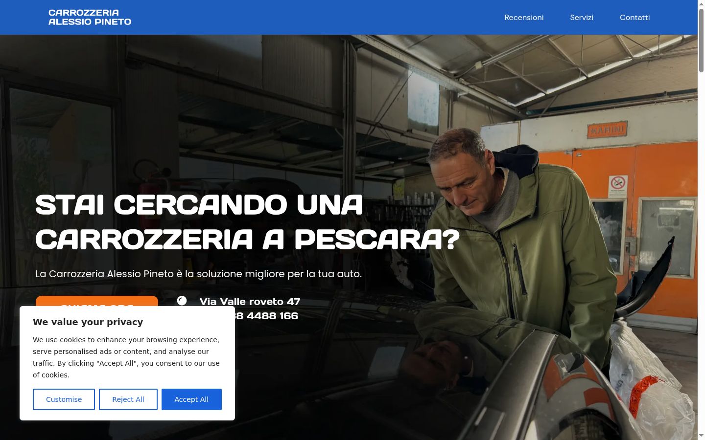 Screenshot del banner di consenso mostrato prima di qualsiasi interazione