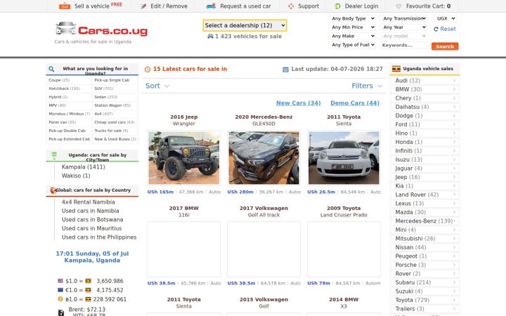 Screenshot of cars.co.ug