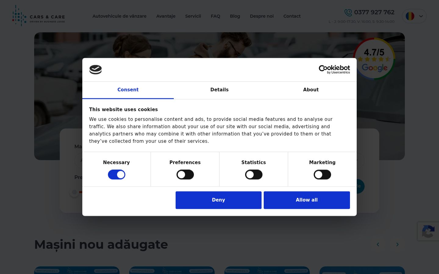 Screenshot del banner di consenso mostrato prima di qualsiasi interazione