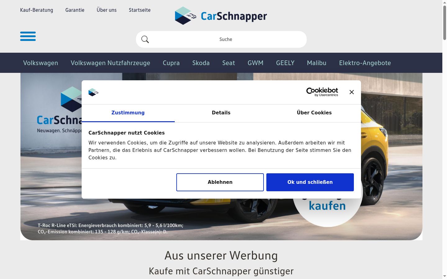 Screenshot del banner di consenso mostrato prima di qualsiasi interazione