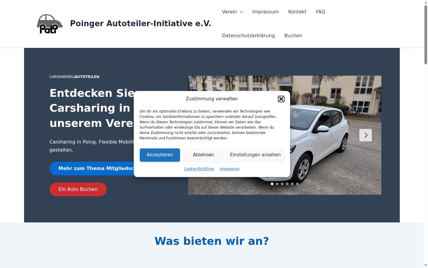 Screenshot des Einwilligungsbanners vor jeglicher Interaktion