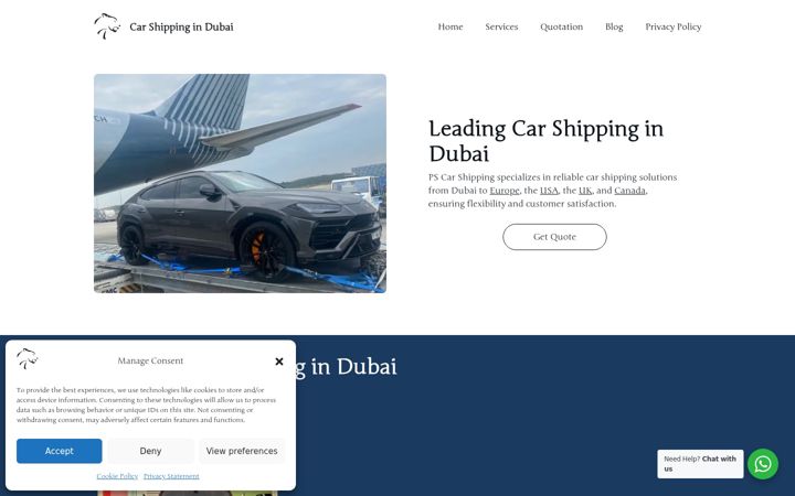 Screenshot of carshippingindubai.com