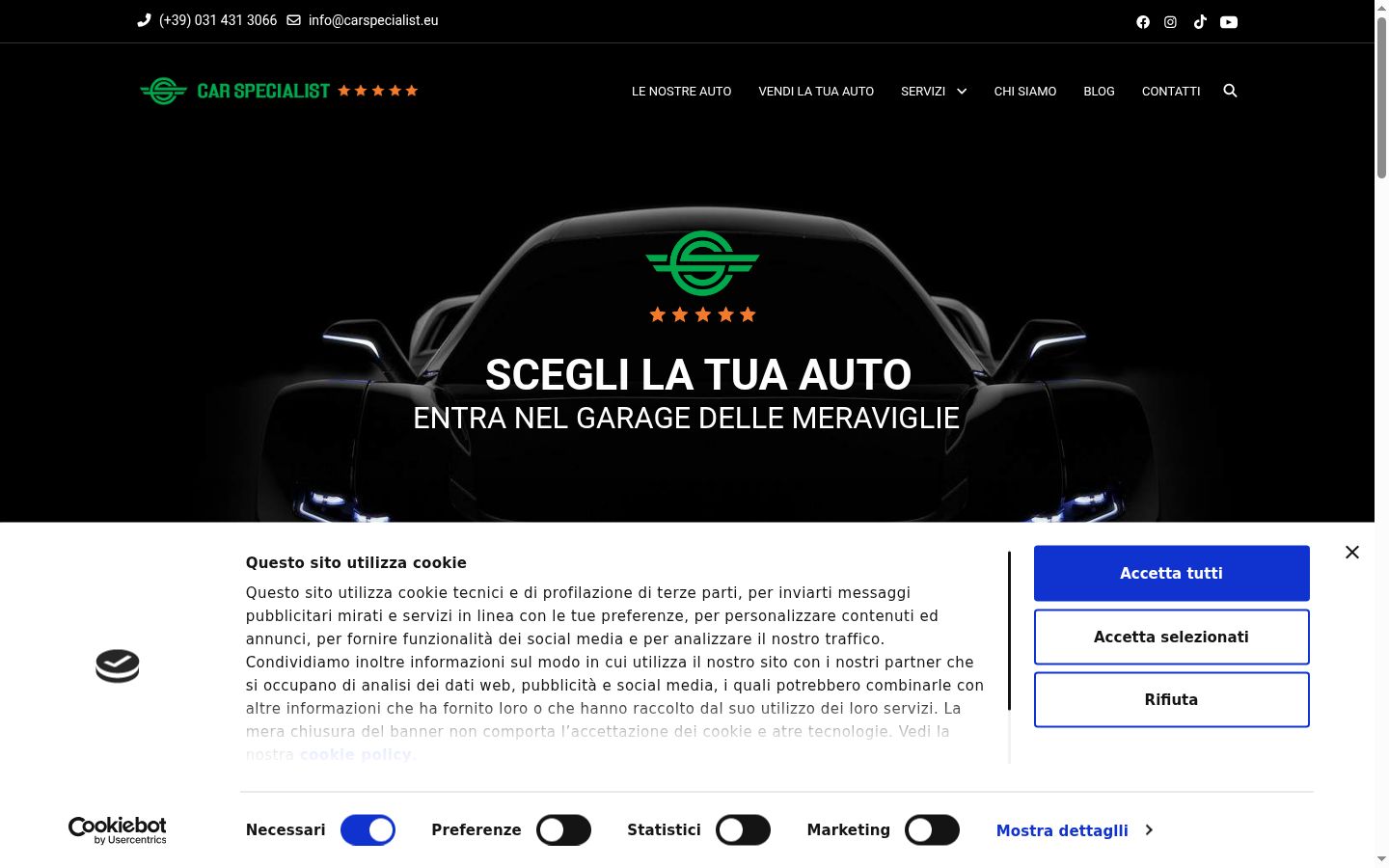 Screenshot del banner di consenso mostrato prima di qualsiasi interazione