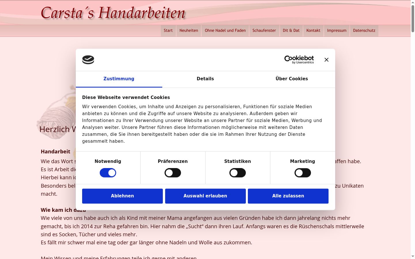 Skärmbild av samtyckesbannern som visades före någon interaktion