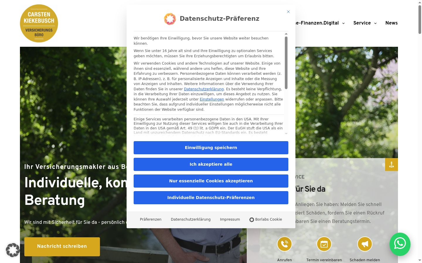 Screenshot tal-banner tal-kunsens muri qabel kwalunkwe interazzjoni