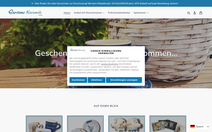 Screenshot of carstens-keramik-onlineshop.de