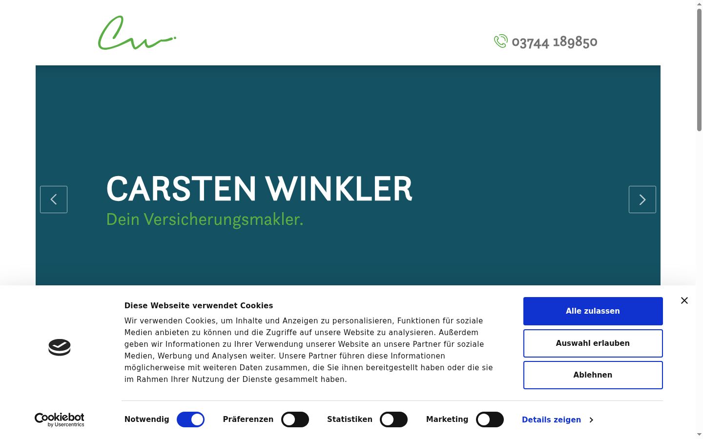 Captura de ecrã do banner de consentimento apresentado antes de qualquer interação