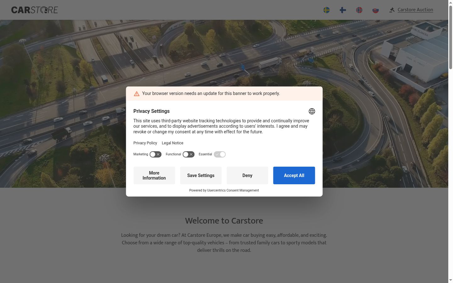 Screenshot of the consent banner shown before any interaction