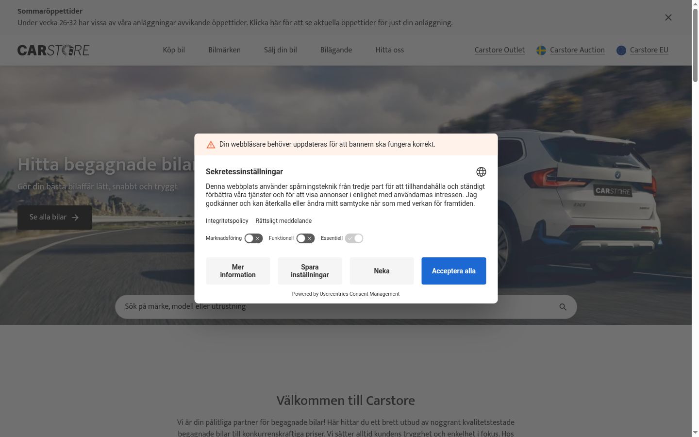 Sutikimo reklamjuostės, rodytos prieš bet kokią sąveiką, ekrano kopija