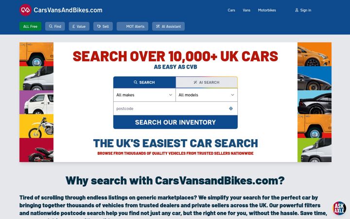 Screenshot of carsvansandbikes.com