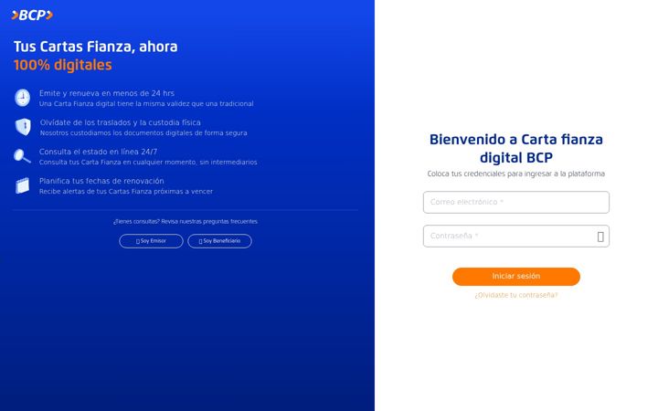 Screenshot of cartafianzadigitalbcp.com