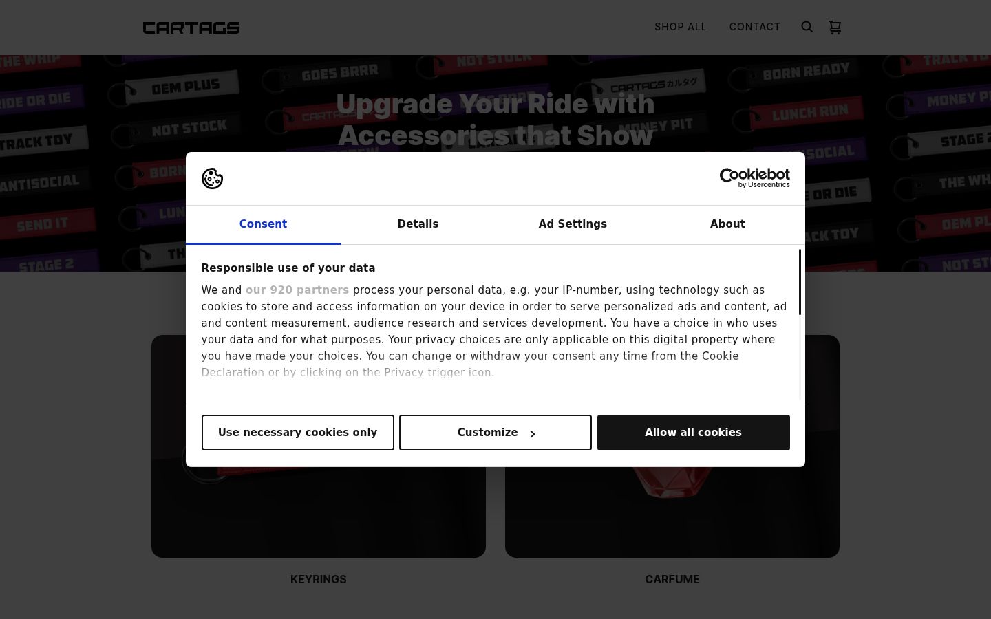 Screenshot of the consent banner shown before any interaction