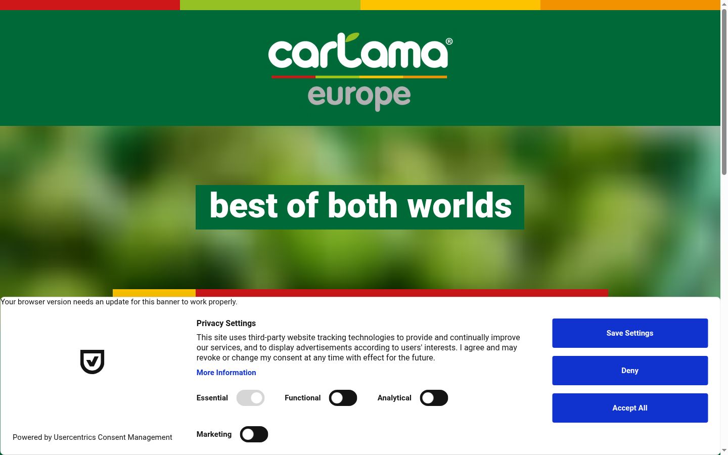 Screenshot del banner di consenso mostrato prima di qualsiasi interazione