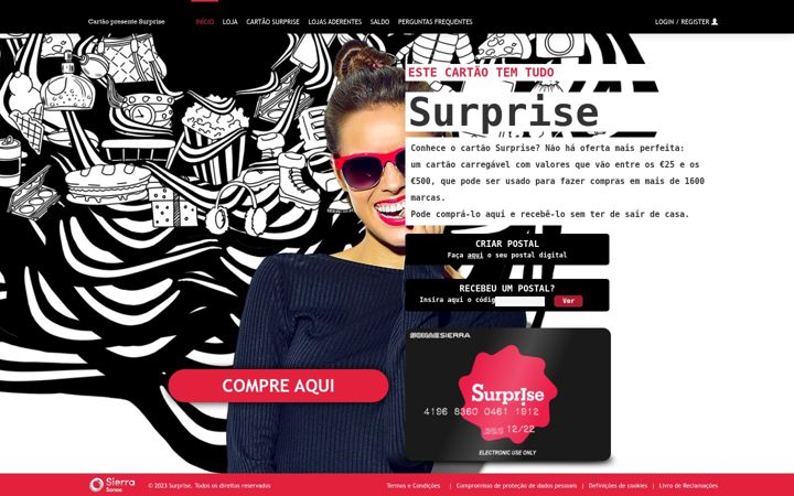 Screenshot of cartaopresentesurprise.com