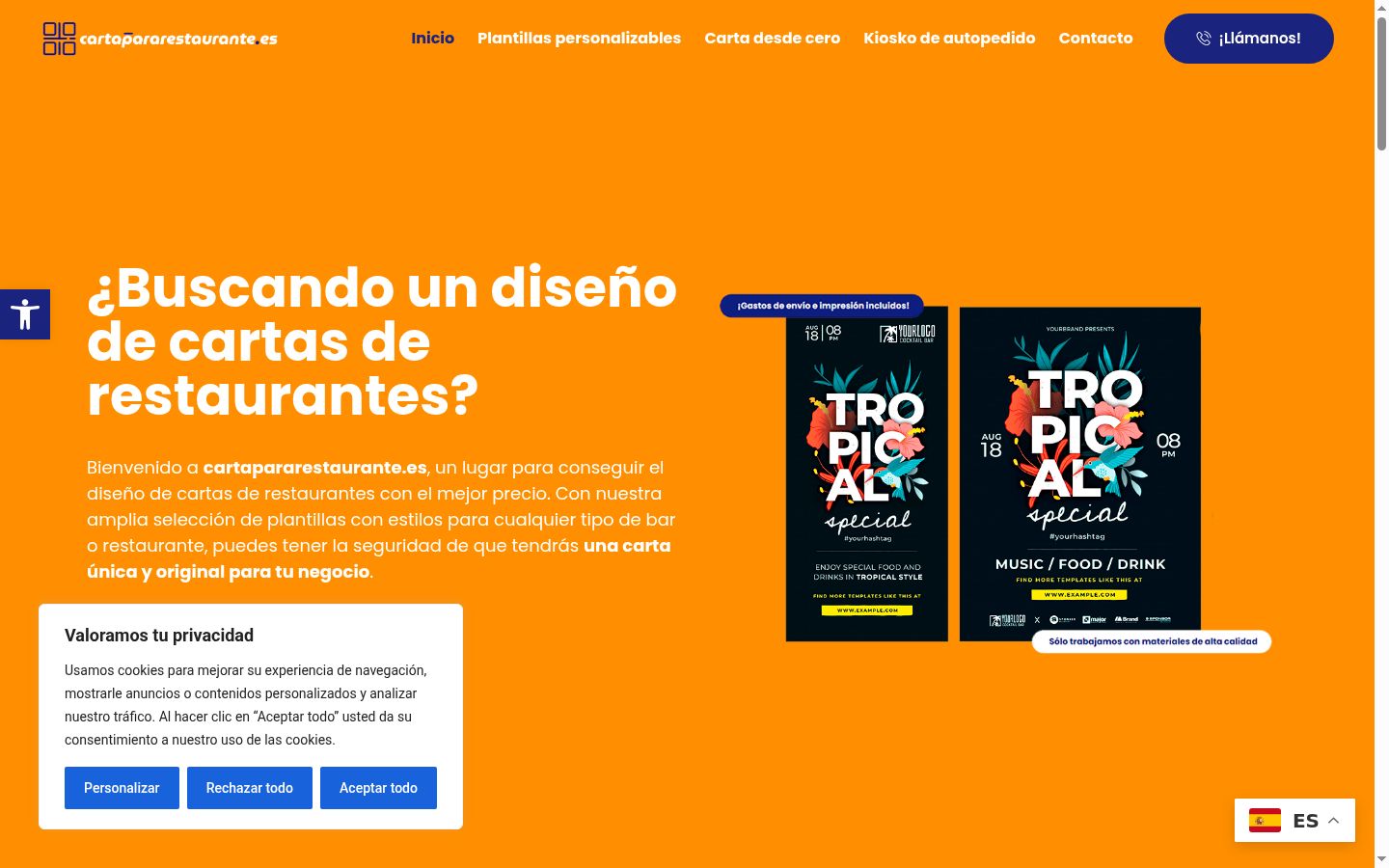 Captura de pantalla del banner de consentimiento mostrado antes de cualquier interacción