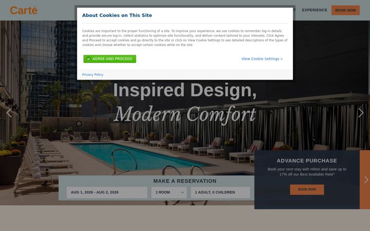 Screenshot of cartehotel.com