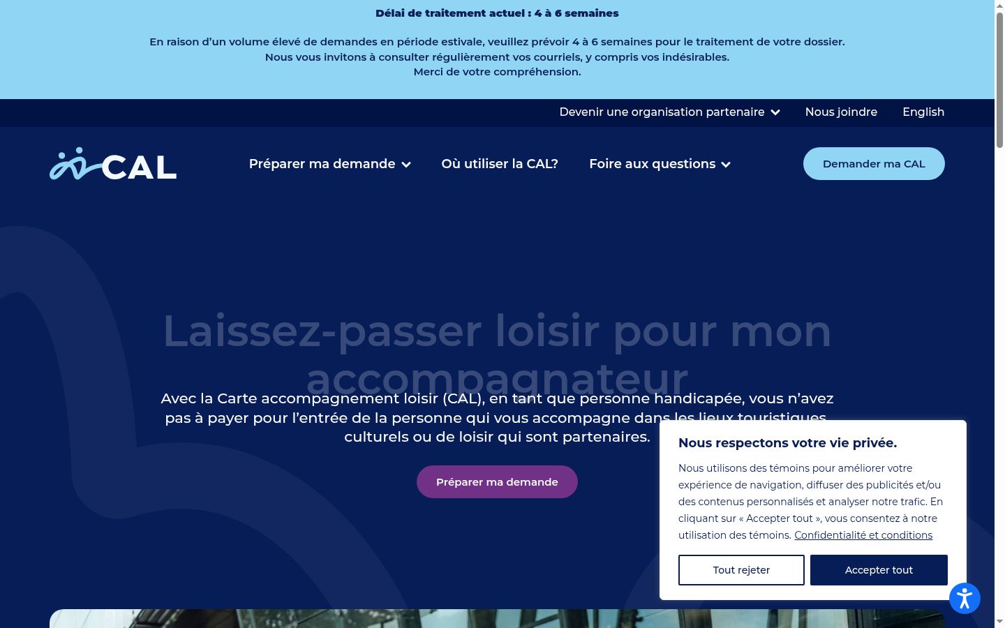 Capture d'écran de la bannière de consentement affichée avant toute interaction