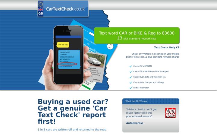 Screenshot of cartextcheck.co.uk