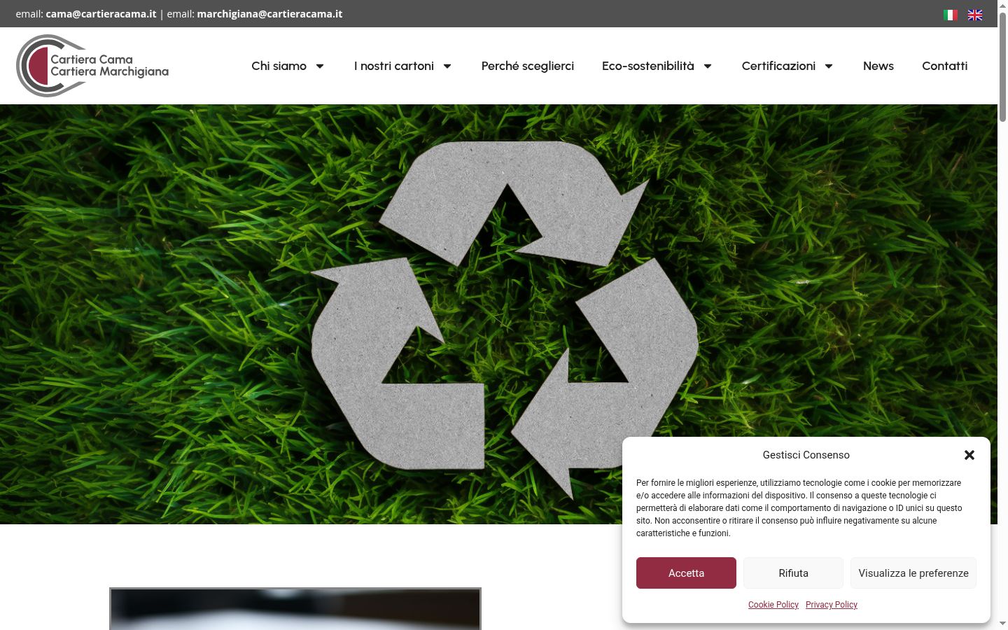 Screenshot del banner di consenso mostrato prima di qualsiasi interazione