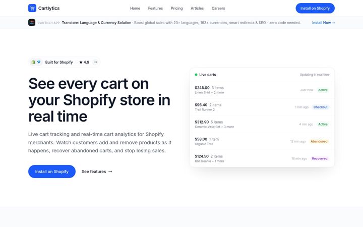 Screenshot of cartlytics.co