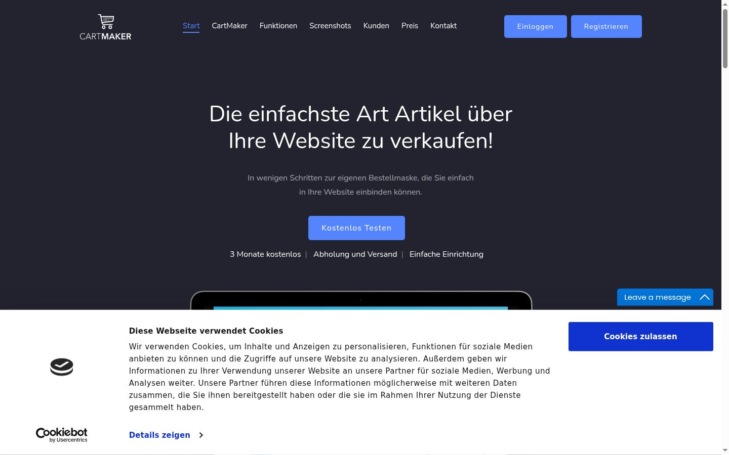 Screenshot del banner di consenso mostrato prima di qualsiasi interazione