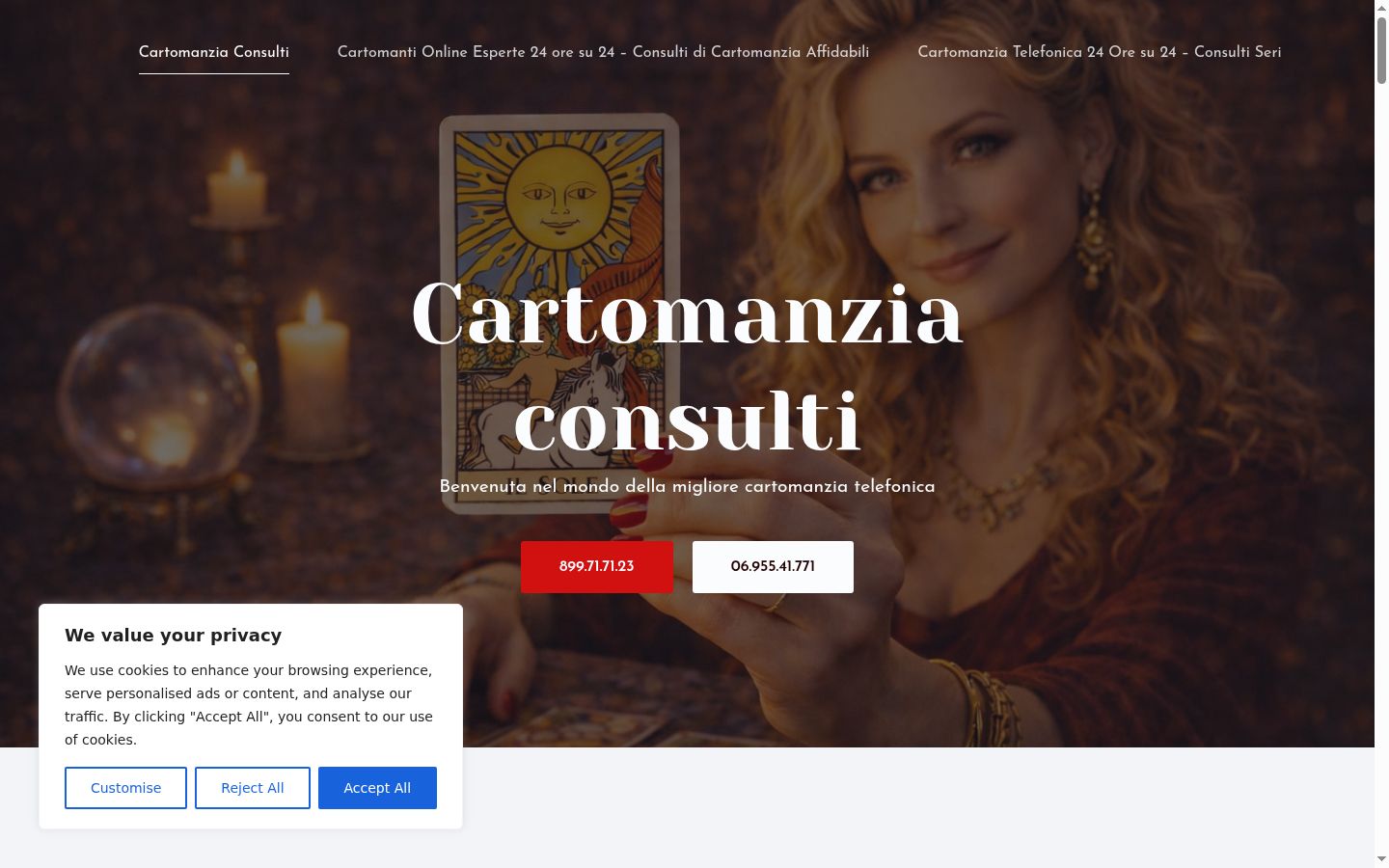 Screenshot del banner di consenso mostrato prima di qualsiasi interazione