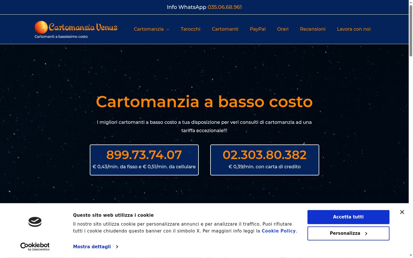 Screenshot del banner di consenso mostrato prima di qualsiasi interazione