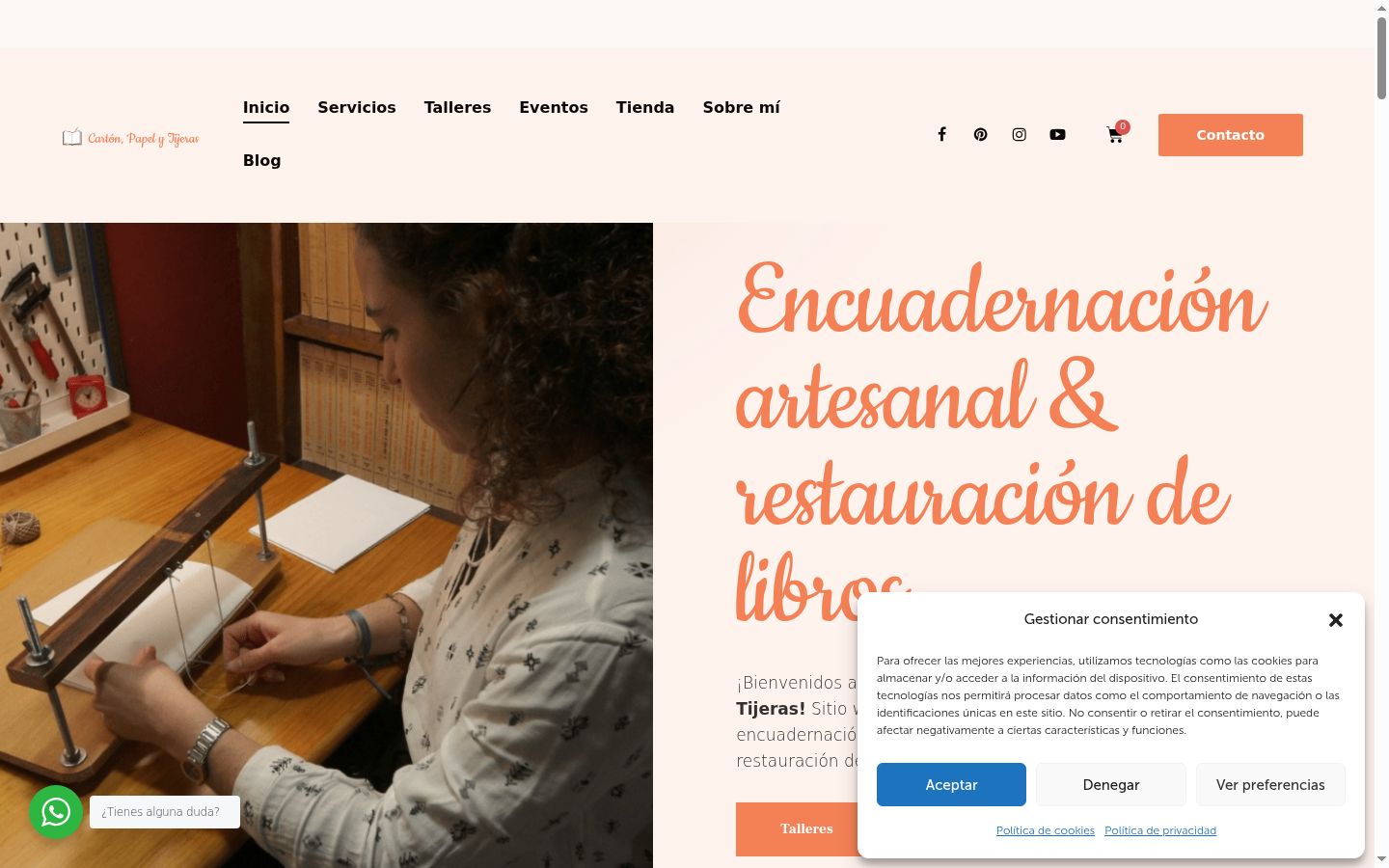 Captura de pantalla del banner de consentimiento mostrado antes de cualquier interacción