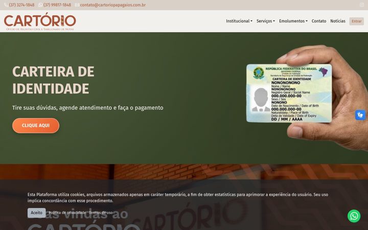Skjámynd af cartoriopapagaios.com.br