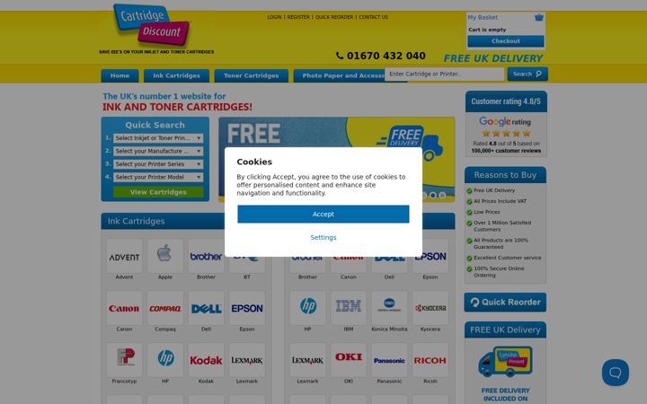 Screenshot of cartridgediscount.co.uk