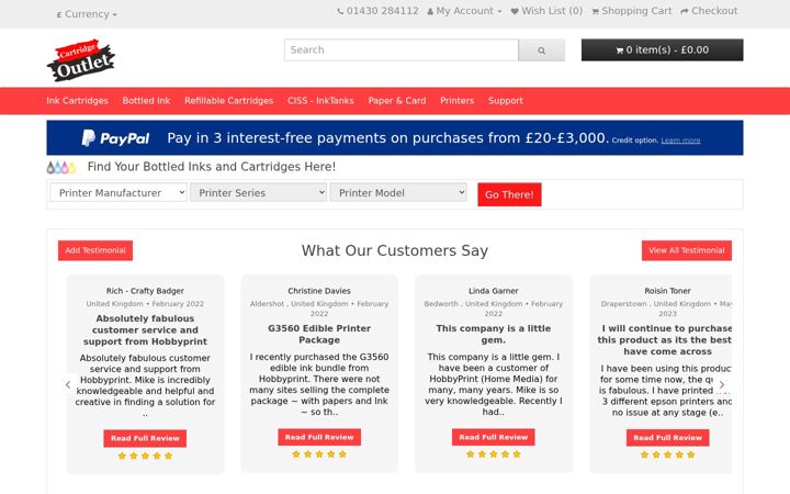 Screenshot of cartridgeoutlet.co.uk